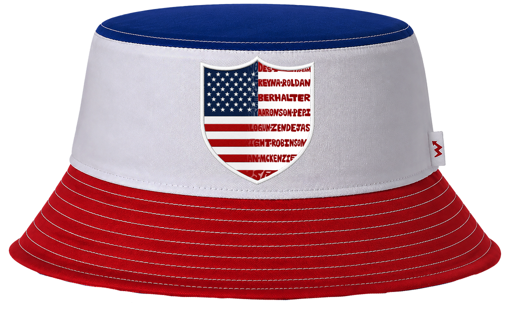 REVERSIBLE WordUPart 2026 USA MENS SOCCER TEAM BUCKET HAT RED WHITE + BLUE