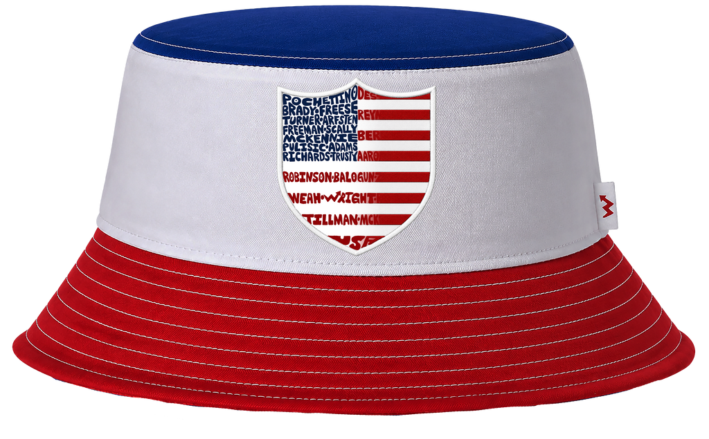 REVERSIBLE WordUPart 2026 USA MENS SOCCER TEAM BUCKET HAT RED WHITE + BLUE