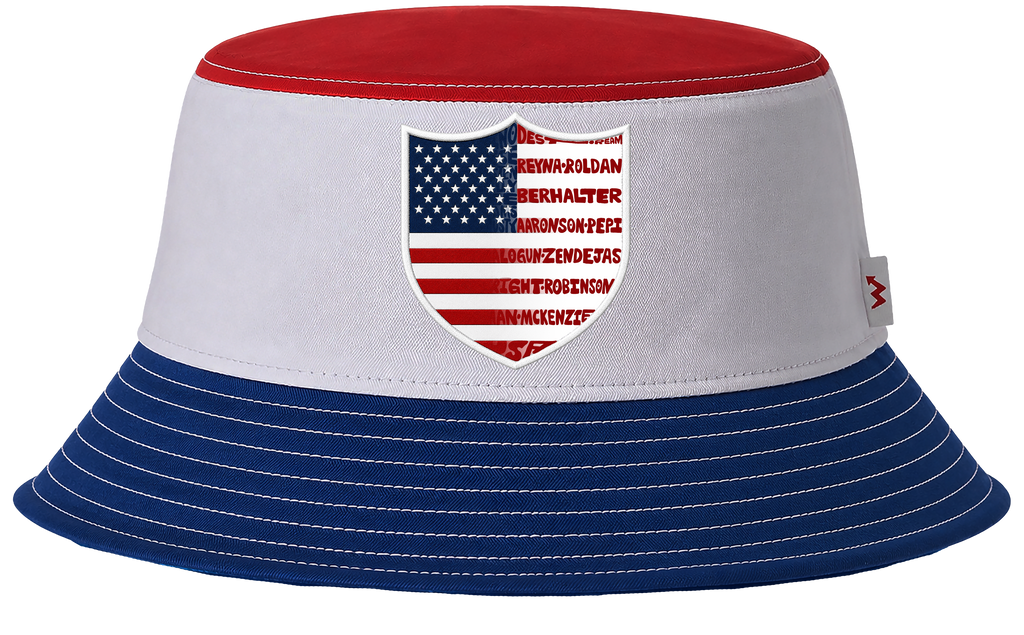 REVERSIBLE WordUPart 2026 USA MENS SOCCER TEAM BUCKET HAT RED WHITE + BLUE