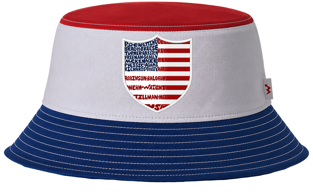 REVERSIBLE WordUPart 2026 USA MENS SOCCER TEAM BUCKET HAT RED WHITE + BLUE